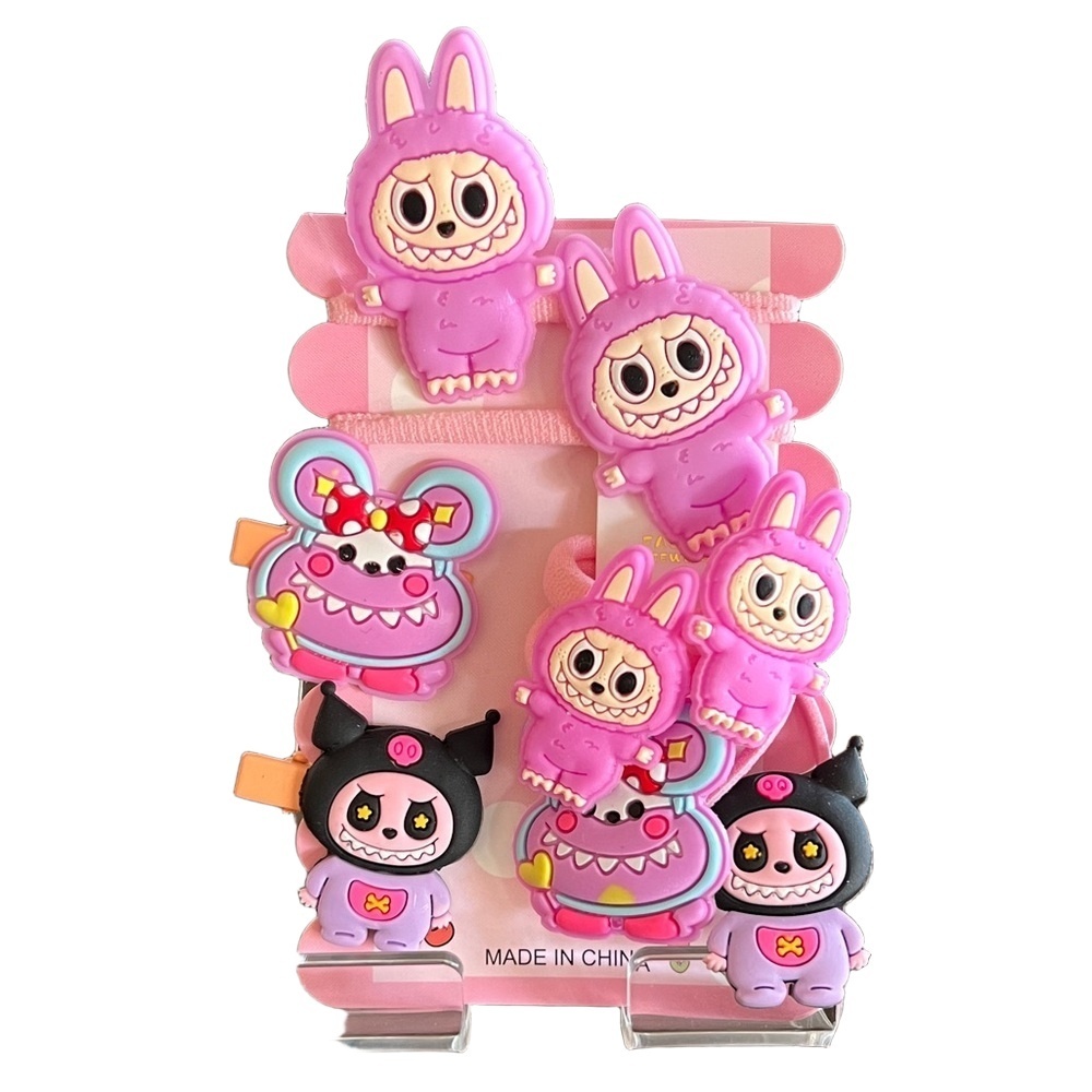 4/$15 Bundle Monster and Friends Girls Hair Ties 6 Hair Ties 2 Hair Clips